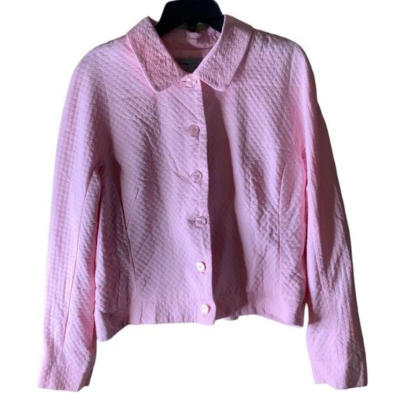 Analogy Button Up Quilted Blazer Cardigan Coat Women Size XL Long Sleeves Pink - Picture 3 of 5